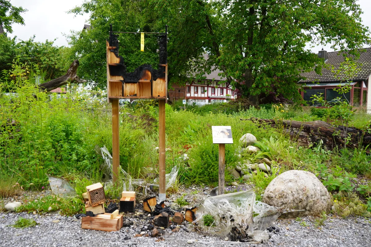 Die Trümmer des Bienenhotels.